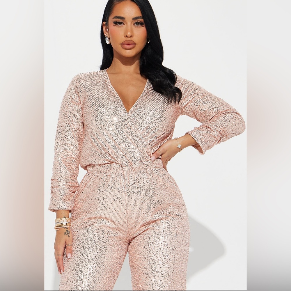 Blush pink sequin jumpsuit